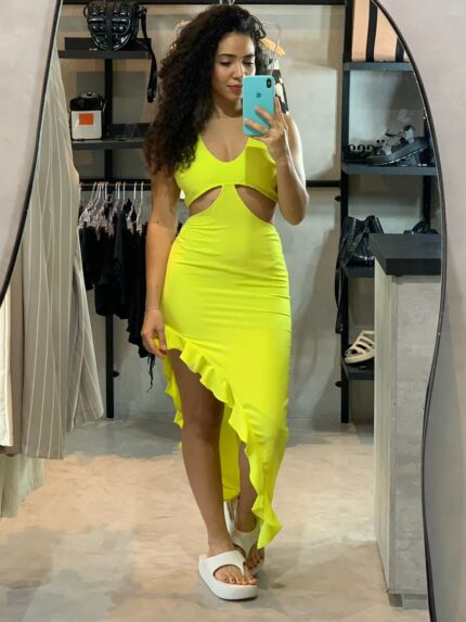 Vestido Midi Recortes Badados Frontal Lima