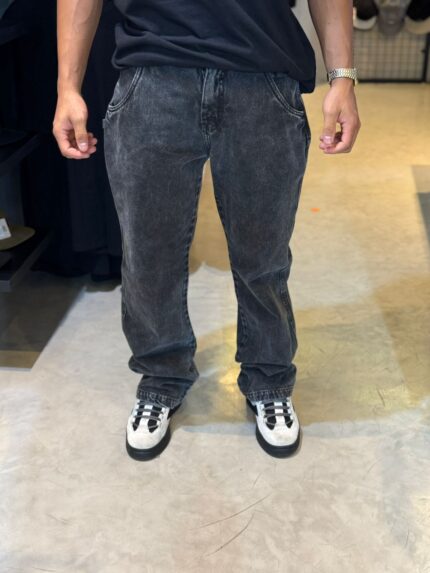 Calça High Logo Line Washed Black Jeans