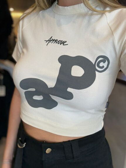 Cropped Approve Babylook Letters Off White/Cinza