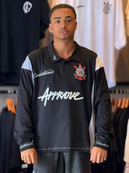 Polo Approve X Corinthians ll Manga Longa Preto