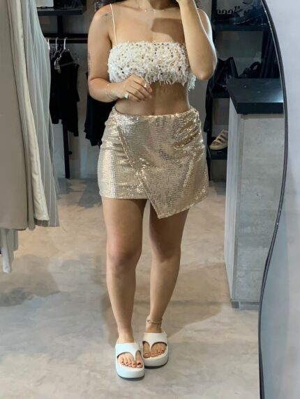 Saia Transpassada Brilho Bege
