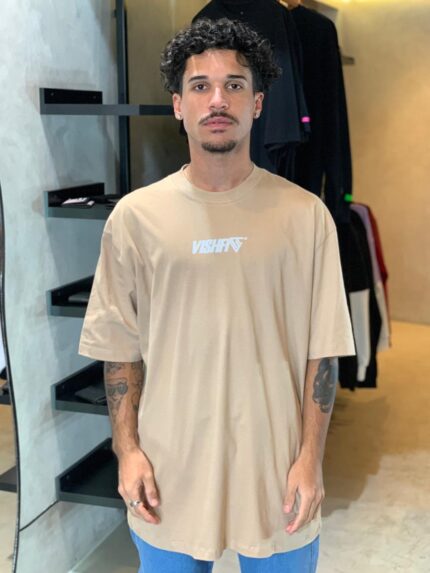 Camiseta Vishfi Basic Line Box Logo Bege